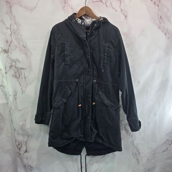 Tentree Jacket Womens Large Black Parka Jaguar Hood Long Anorak Organic 10 Tree